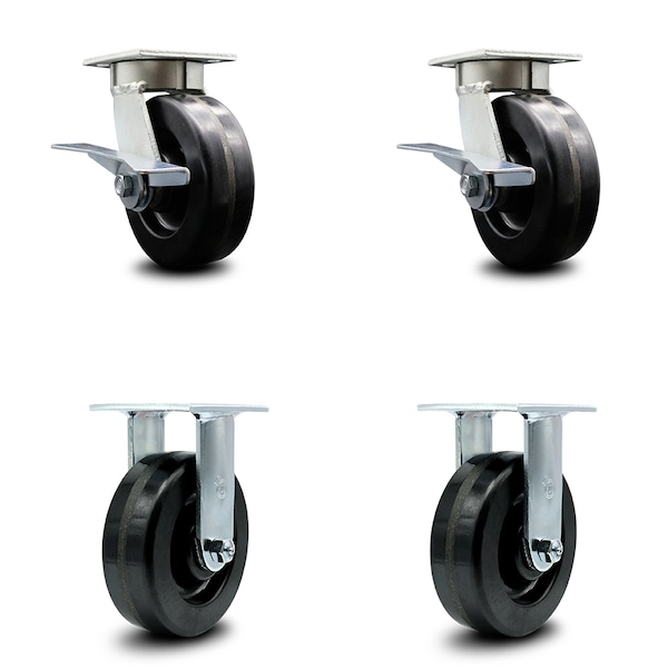 6 Inch Kingpinless Phenolic Wheel Caster Brakes 2 Rigid, 2PK